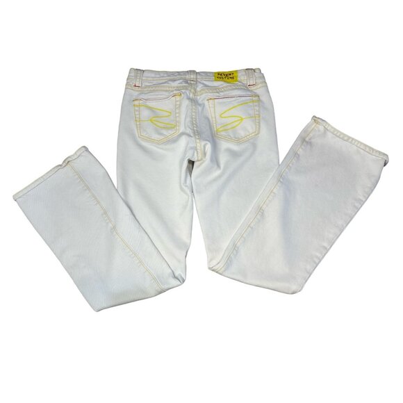 7 For All Mankind Bootcut Flare Jeans Womens 27 Beige Mid rise Western Cowgirl - Picture 14 of 16